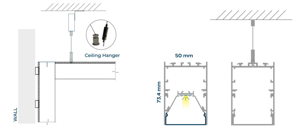 LR-1800 profile and ceiling suspension technical drawing