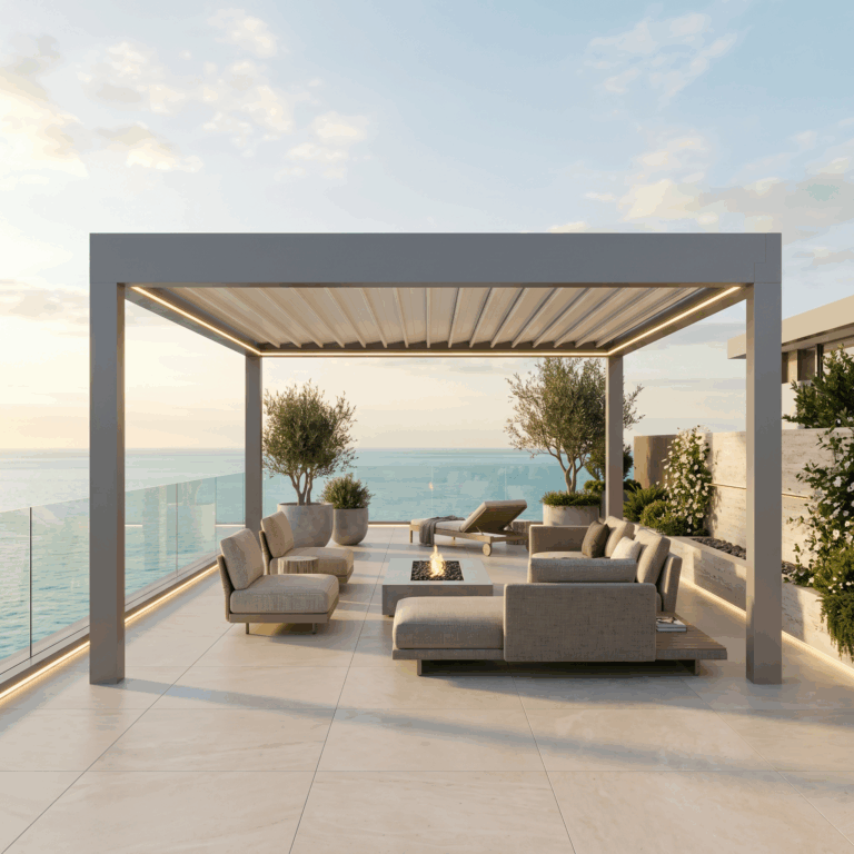 LR-8800 Bioklimatik Pergola sahil terası uygulaması